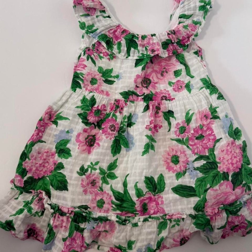 Janie and Jack‎ Kids Dress Size 3T Floral Print Gingham Ruffle Hem Sleeveless